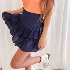 Indie Collection Smocked Skirt - Navy