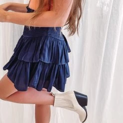 Indie Collection Smocked Skirt - Navy