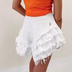 Indie Collection Mae Denim Ruffle Shorts - White New Arrivals