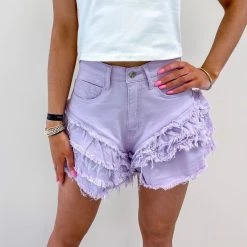Indie Collection Mae Denim Ruffle Shorts - Lavender New Arrivals