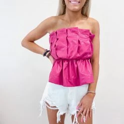 Indie Collection Sallie Faux Leather Top - Pink Tops