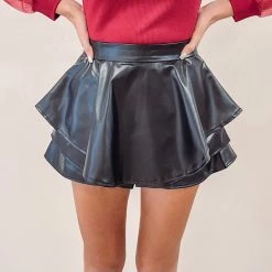 Indie Collection Faux Leather Ruffle Skort