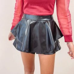 Indie Collection Faux Leather Ruffle Skort
