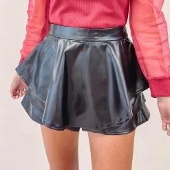 Indie Collection Faux Leather Ruffle Skort