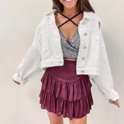 Indie Collection Rhinestone Denim Jacket - White