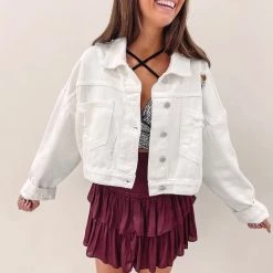 Indie Collection Rhinestone Denim Jacket - White