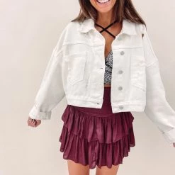 Indie Collection Rhinestone Denim Jacket - White