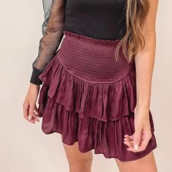 Indie Collection Smocked Skirt - Burgundy