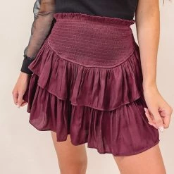 Indie Collection Smocked Skirt - Burgundy