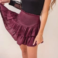 Indie Collection Smocked Skirt - Burgundy