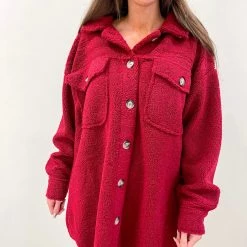 Indie Collection Red Teddy Shacket New Arrivals