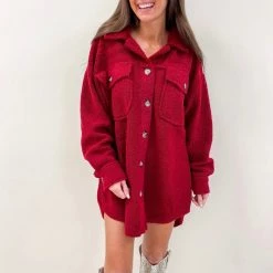 Indie Collection Red Teddy Shacket New Arrivals