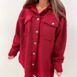 Indie Collection Red Teddy Shacket New Arrivals