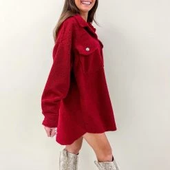 Indie Collection Red Teddy Shacket New Arrivals