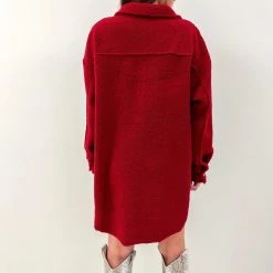 Indie Collection Red Teddy Shacket New Arrivals