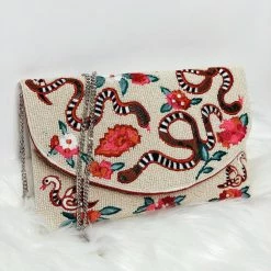 Indie Mae Accessories Beaded Floral Snake Crossbody + Clutch