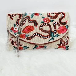 Indie Mae Accessories Beaded Floral Snake Crossbody + Clutch