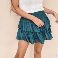Indie Collection New Arrivals Smocked Skirt - Emerald