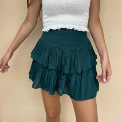 Indie Collection New Arrivals Smocked Skirt - Emerald