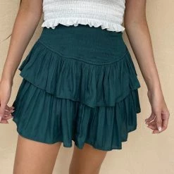 Indie Collection New Arrivals Smocked Skirt - Emerald