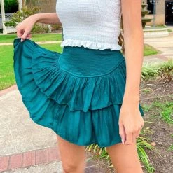 Indie Collection New Arrivals Smocked Skirt - Emerald