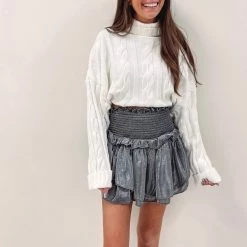 Indie Collection Avery Smocked Skirt - Silver New Arrivals