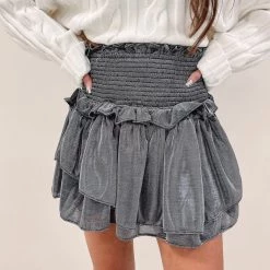 Indie Collection Avery Smocked Skirt - Silver New Arrivals