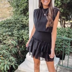 Indie Collection New Arrivals Rory Smocked Dress - Black