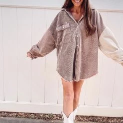 Indie Collection Chocolate Two Toned Shacket New Arrivals