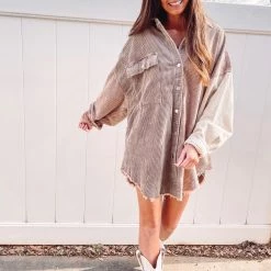 Indie Collection Chocolate Two Toned Shacket New Arrivals