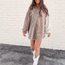 Indie Collection Chocolate Two Toned Shacket New Arrivals