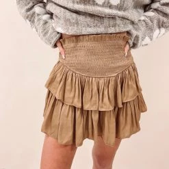 Indie Collection New Arrivals Smocked Skirt - Dark Taupe