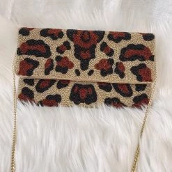 Indie Mae Leopard Beaded Crossbody + Clutch Accessories