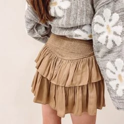 Indie Collection New Arrivals Smocked Skirt - Dark Taupe