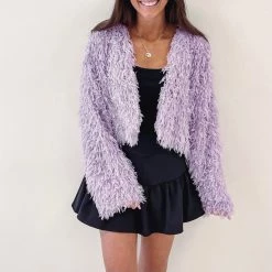 Indie Collection New Arrivals Lavender Feathered Cardigan