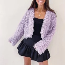 Indie Collection New Arrivals Lavender Feathered Cardigan