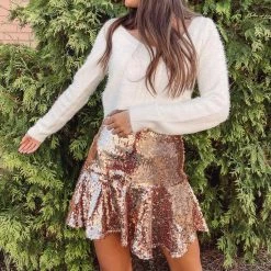 Indie Collection New Arrivals Gold Sequin Mini Skirt