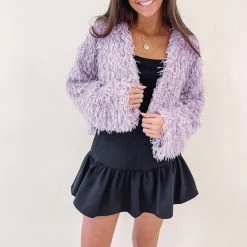 Indie Collection New Arrivals Lavender Feathered Cardigan