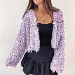 Indie Collection New Arrivals Lavender Feathered Cardigan