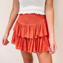 Indie Collection Smocked Skirt - Rust