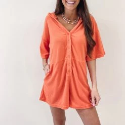 Indie Collection Vacay Collection Orange Terry Romper
