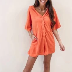 Indie Collection Vacay Collection Orange Terry Romper