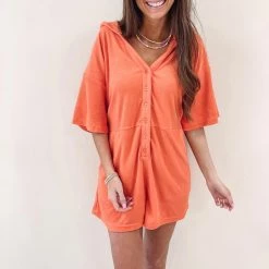 Indie Collection Vacay Collection Orange Terry Romper