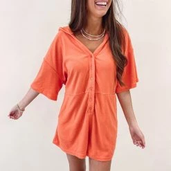 Indie Collection Vacay Collection Orange Terry Romper