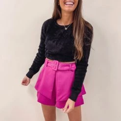 Indie Collection Belted Shorts - Hot Pink New Arrivals