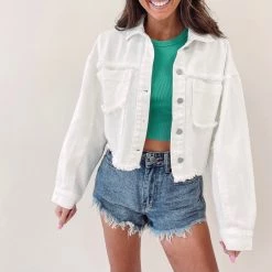 Indie Collection White Frayed Denim Jacket New Arrivals