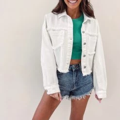 Indie Collection White Frayed Denim Jacket New Arrivals
