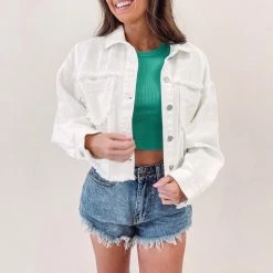 Indie Collection White Frayed Denim Jacket New Arrivals