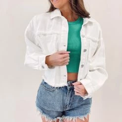 Indie Collection White Frayed Denim Jacket New Arrivals