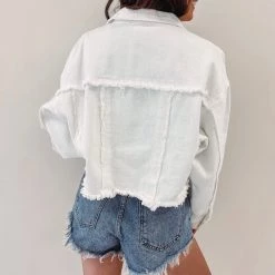 Indie Collection White Frayed Denim Jacket New Arrivals
